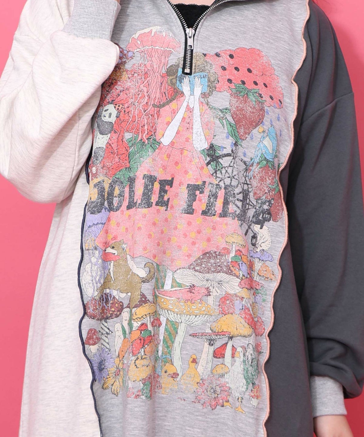 メロウ加工配色ハーフジップワンピース-7