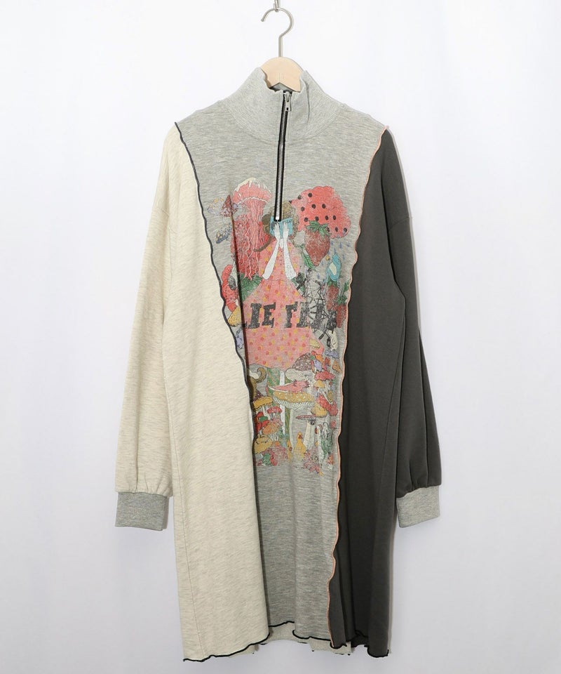 メロウ加工配色ハーフジップワンピース-10