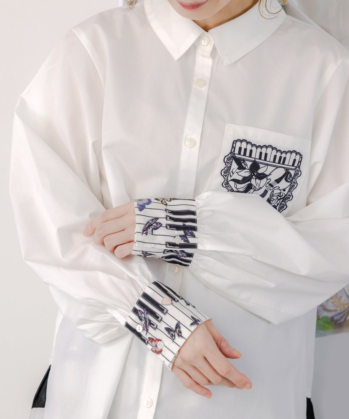 鍵盤柄切替シャツ-8