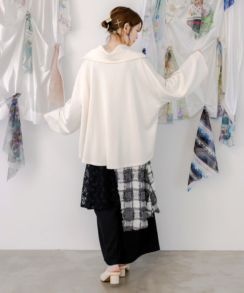 レース×チェック柄 異素材切替パンツ-7