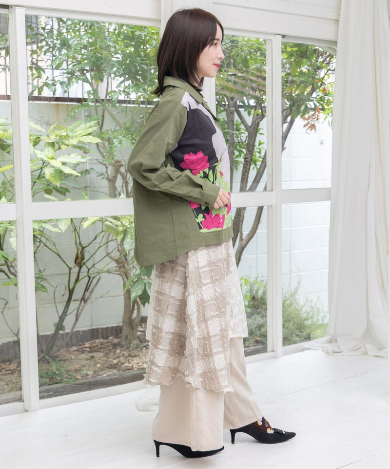 レース×チェック柄 異素材切替パンツ-19