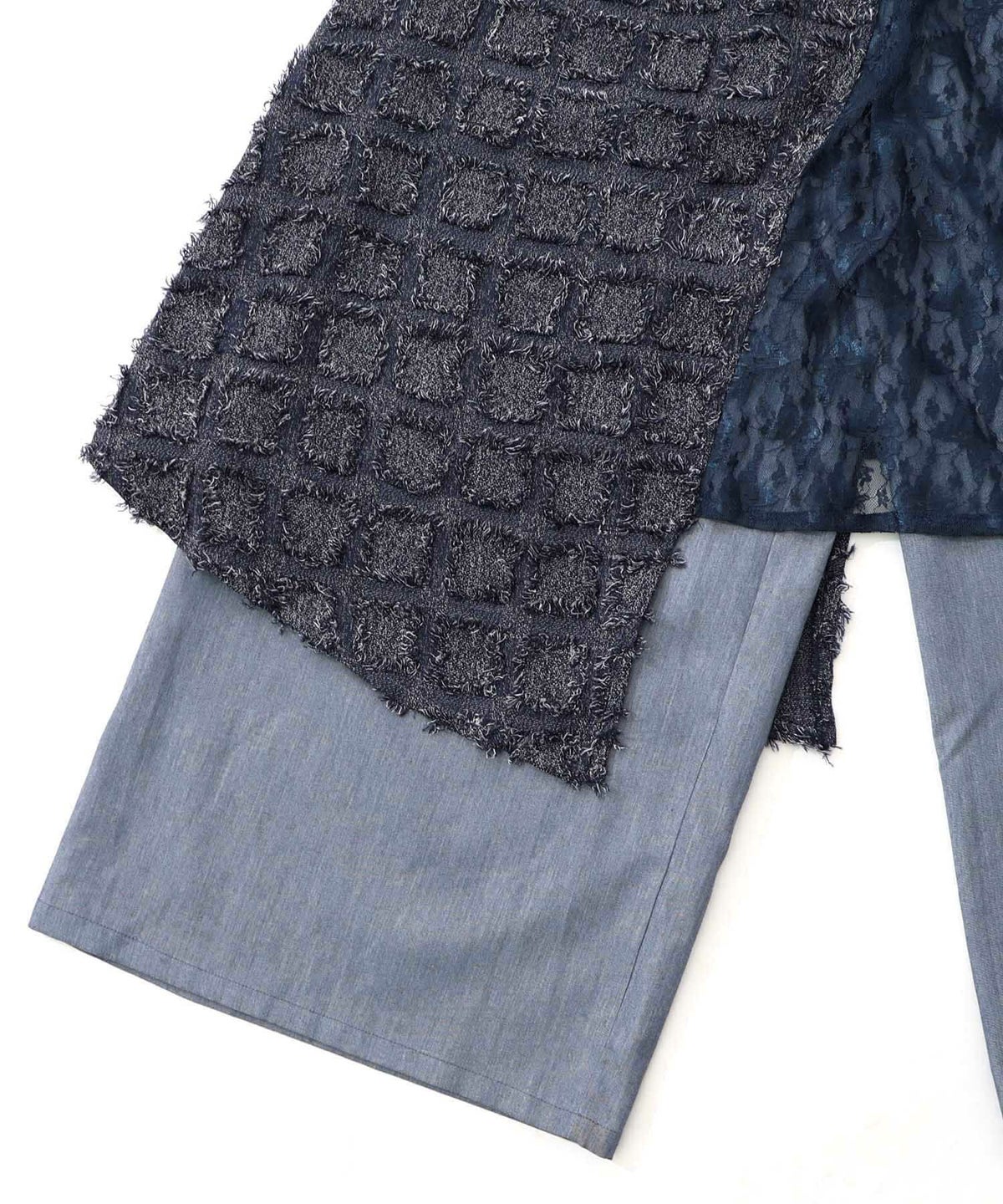 レース×チェック柄 異素材切替パンツ-29