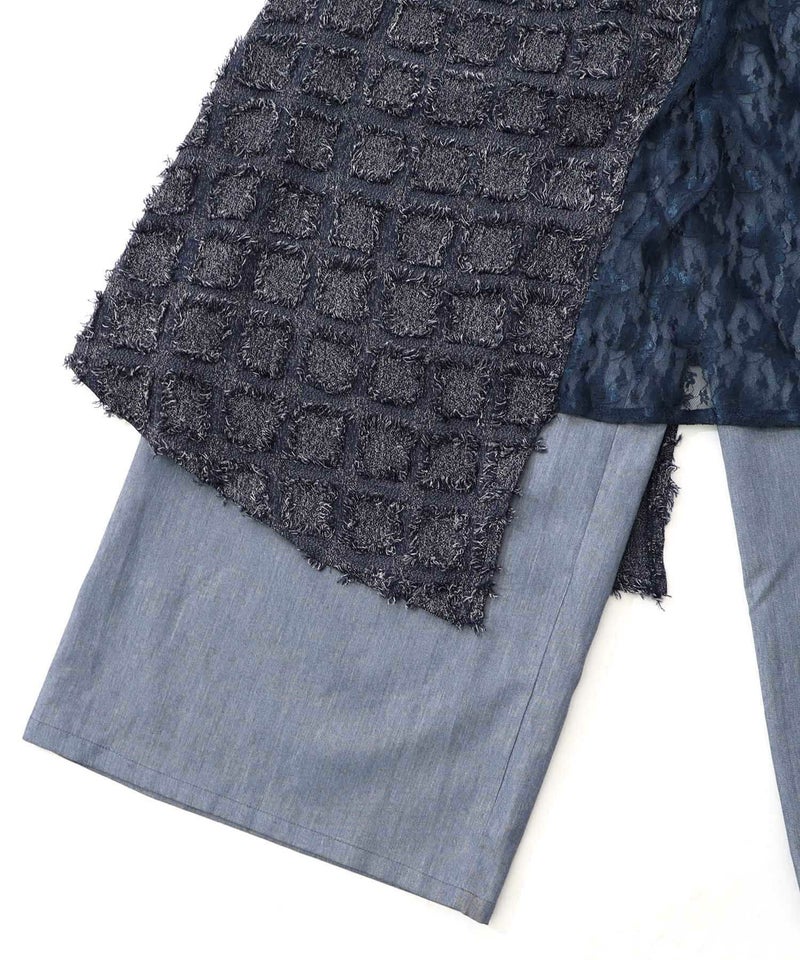 レース×チェック柄 異素材切替パンツ-29