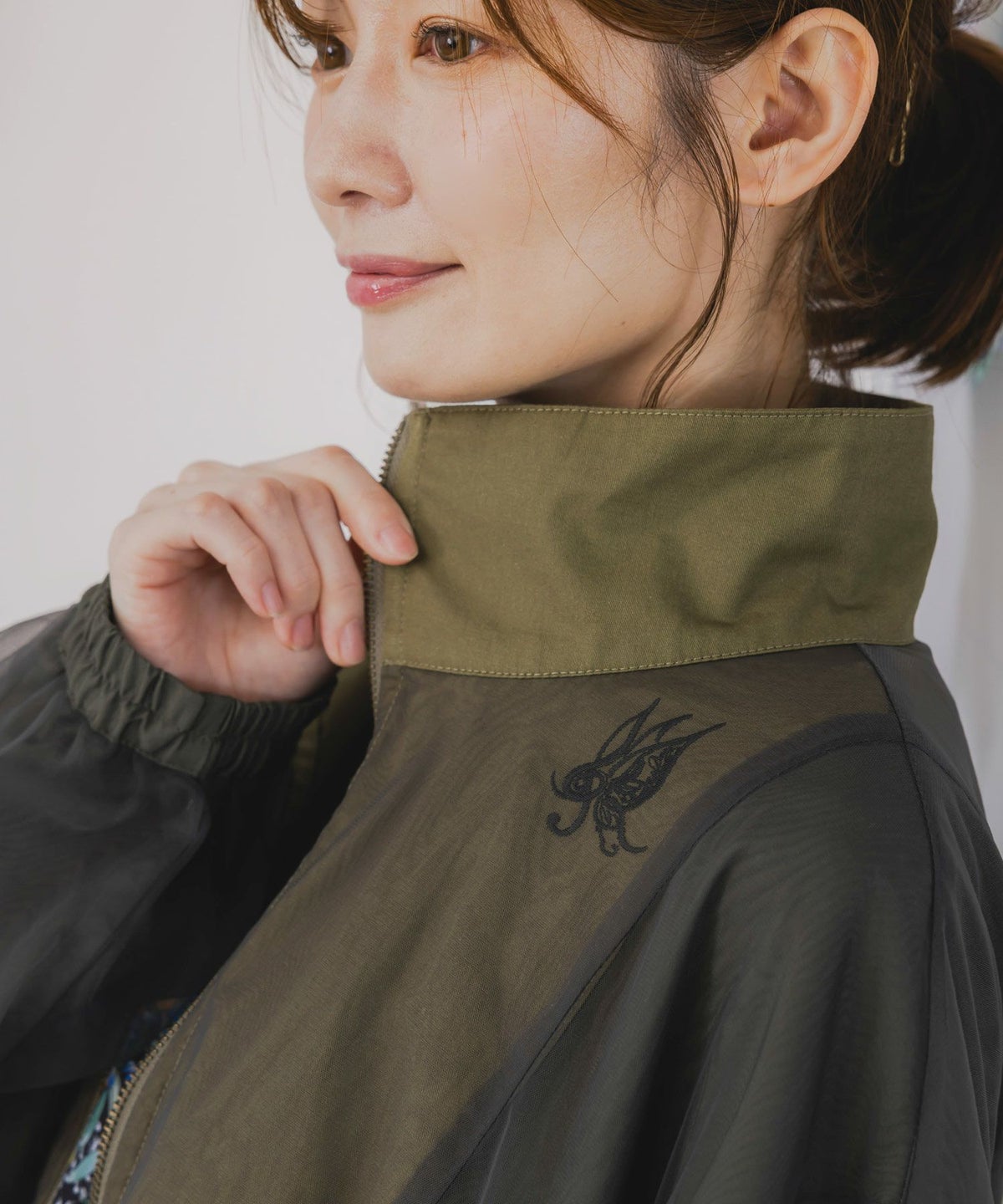 花蝶刺繍チュール重ねロングブルゾン-7