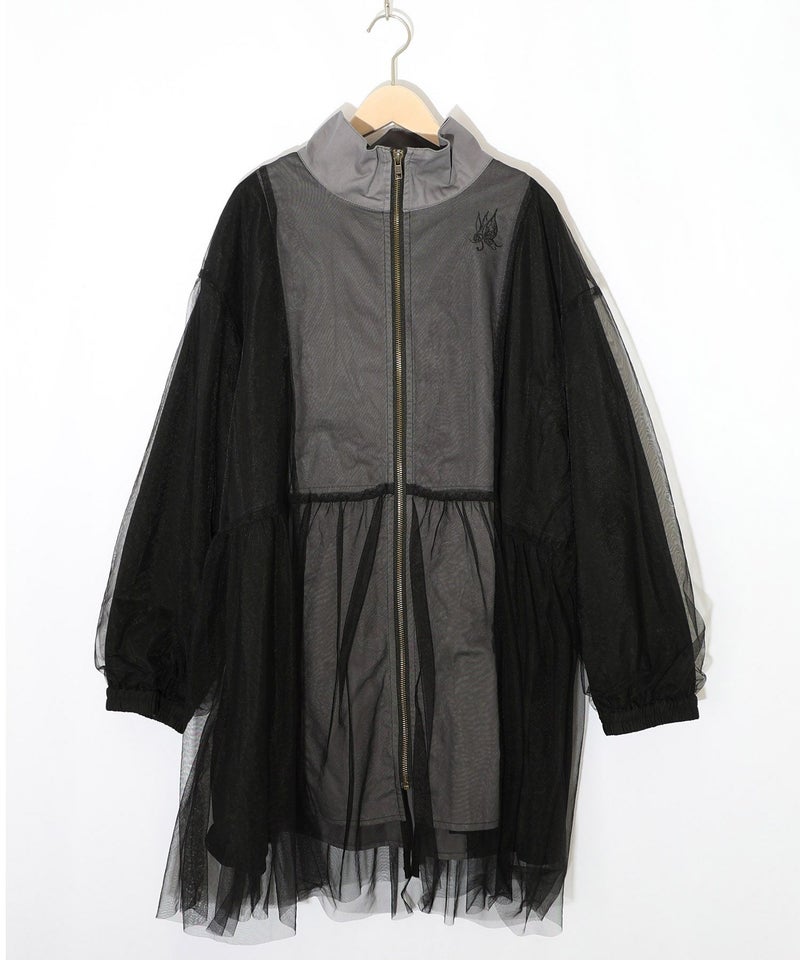 花蝶刺繍チュール重ねロングブルゾン-10