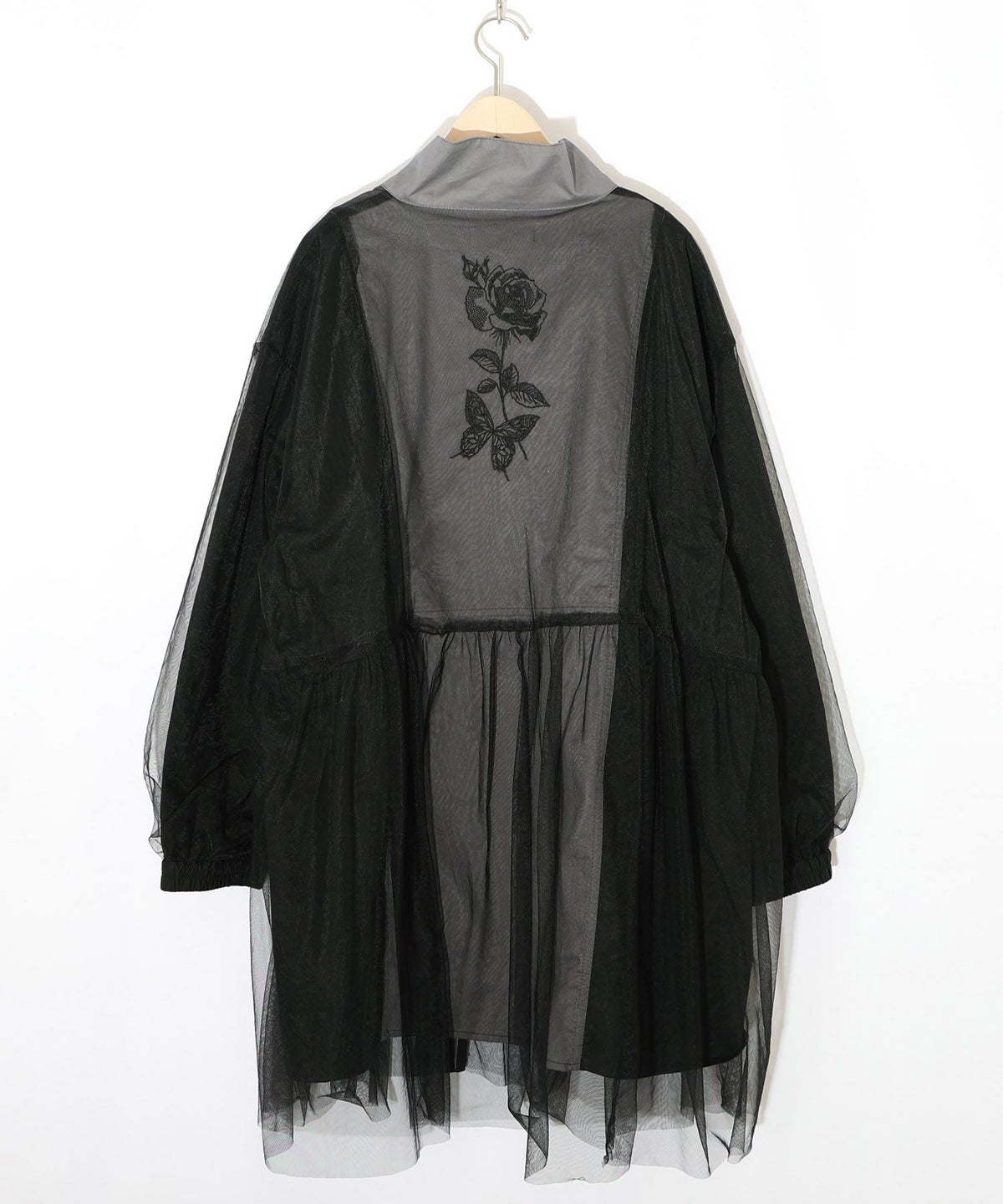 花蝶刺繍チュール重ねロングブルゾン-11