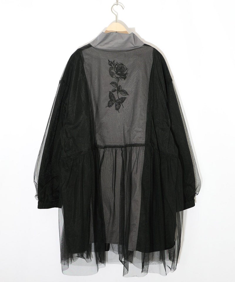 花蝶刺繍チュール重ねロングブルゾン-11
