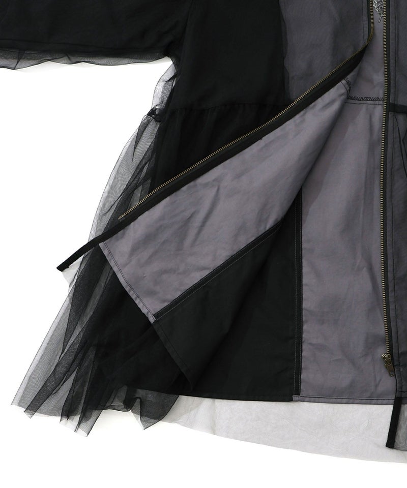 花蝶刺繍チュール重ねロングブルゾン-19