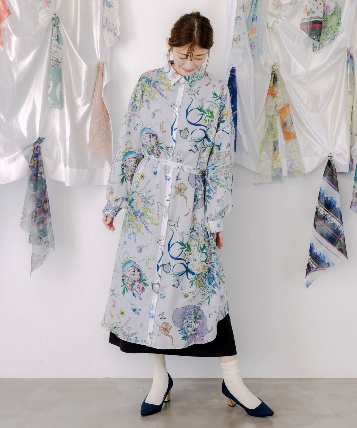 星座と花束柄シャツワンピース-1