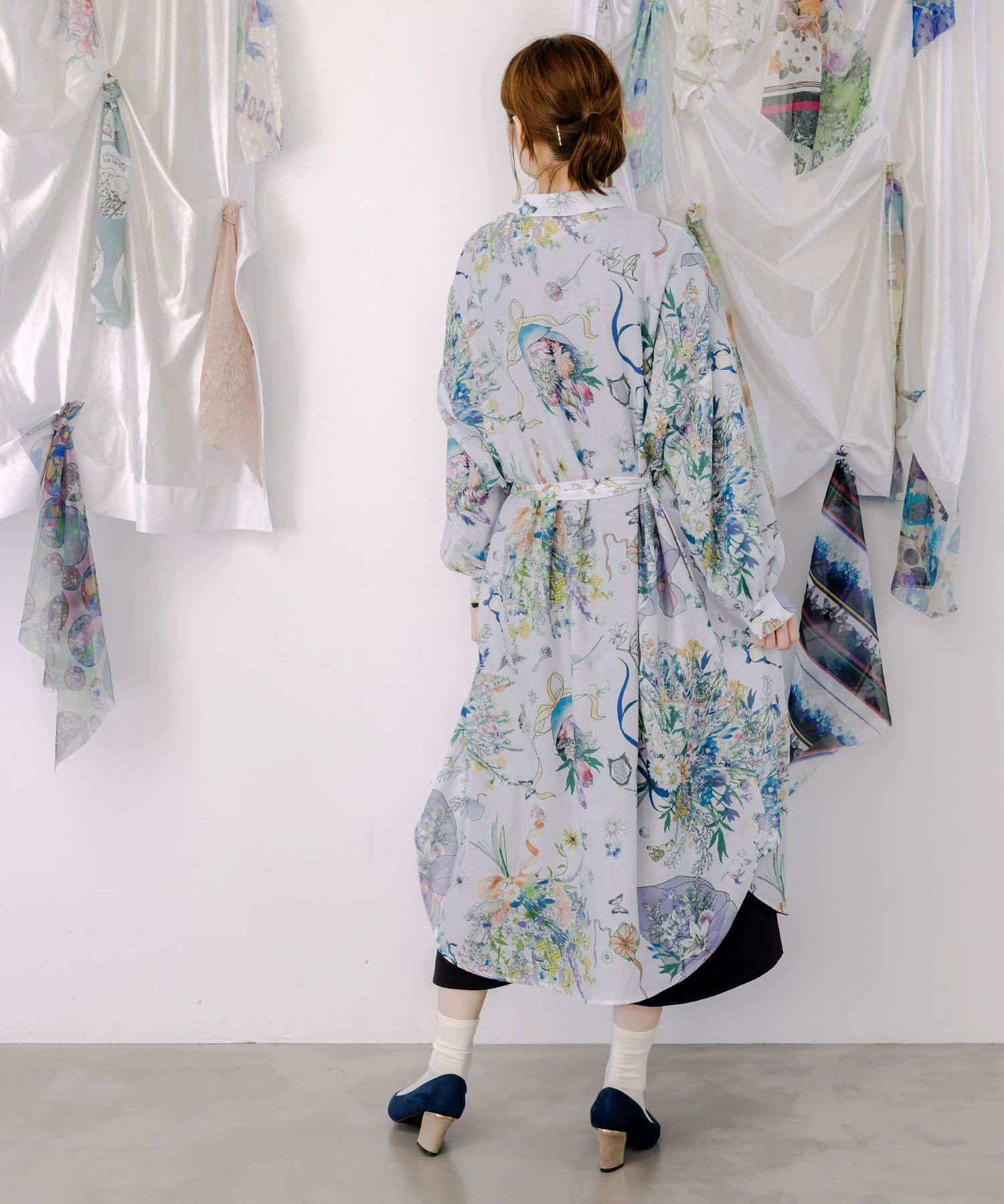 553224：星座と花束柄シャツワンピースの通販-ScoLar