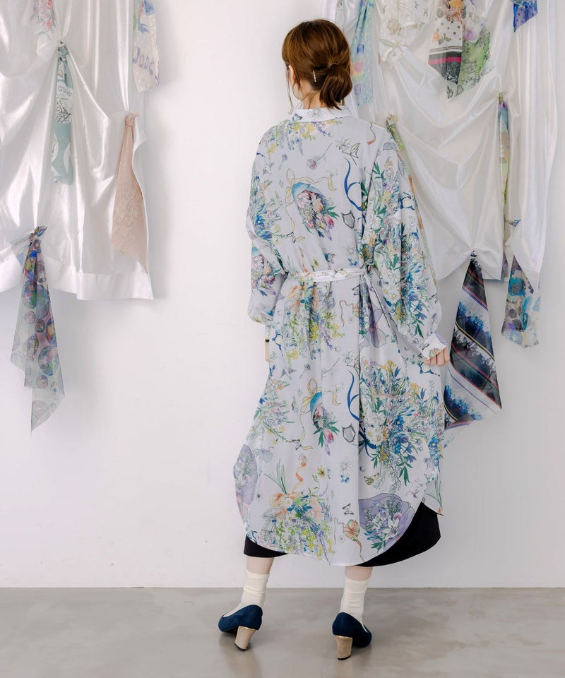 星座と花束柄シャツワンピース-4