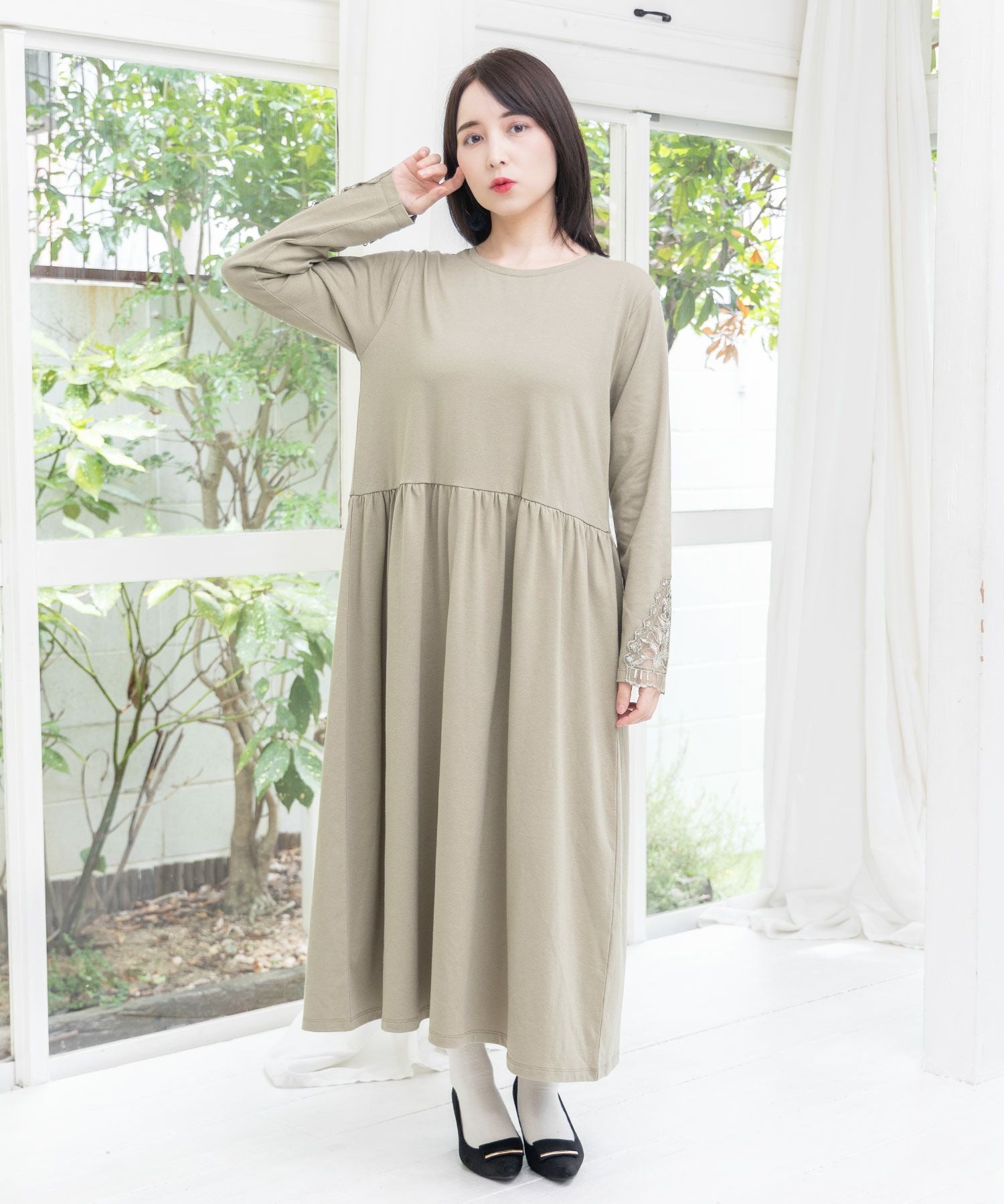 553223：バイオリンとピアノレース切替ワンピースの通販-ScoLar