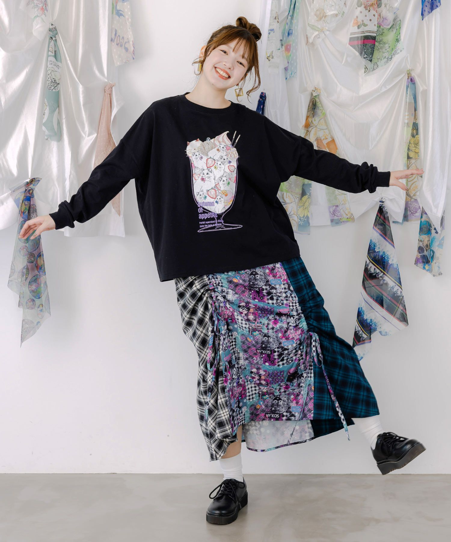 153668：POPチェック柄切替ワンピースの通販-ScoLar