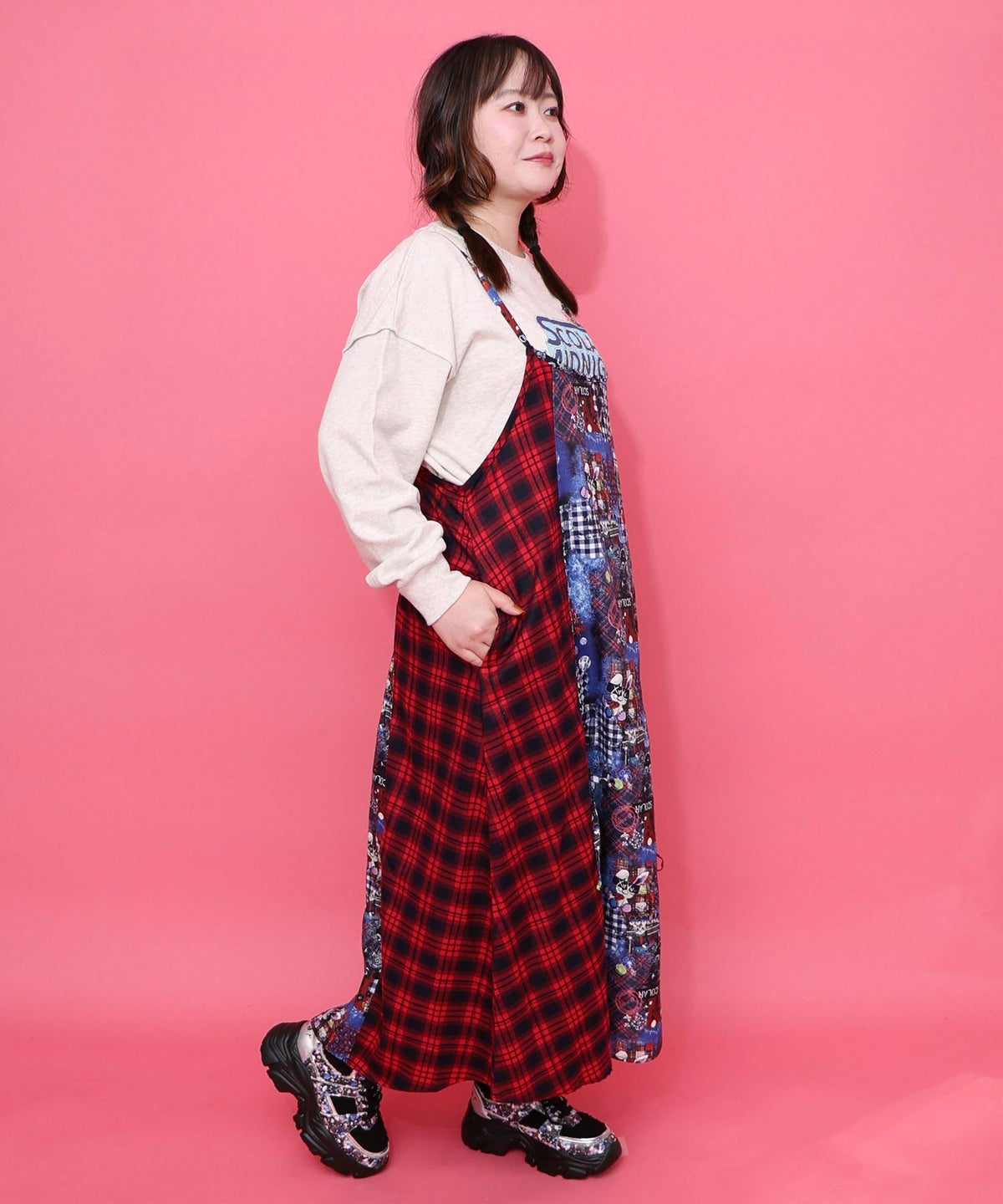 POPチェック柄切替ワンピース-14