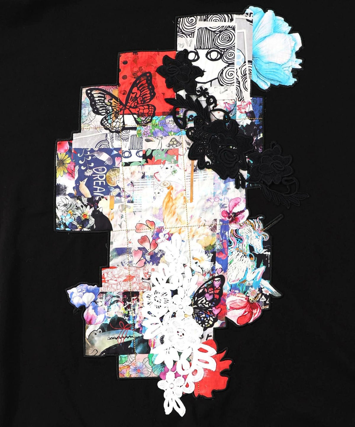 コラージュ柄 レース貼り付け裏毛チュニック-13