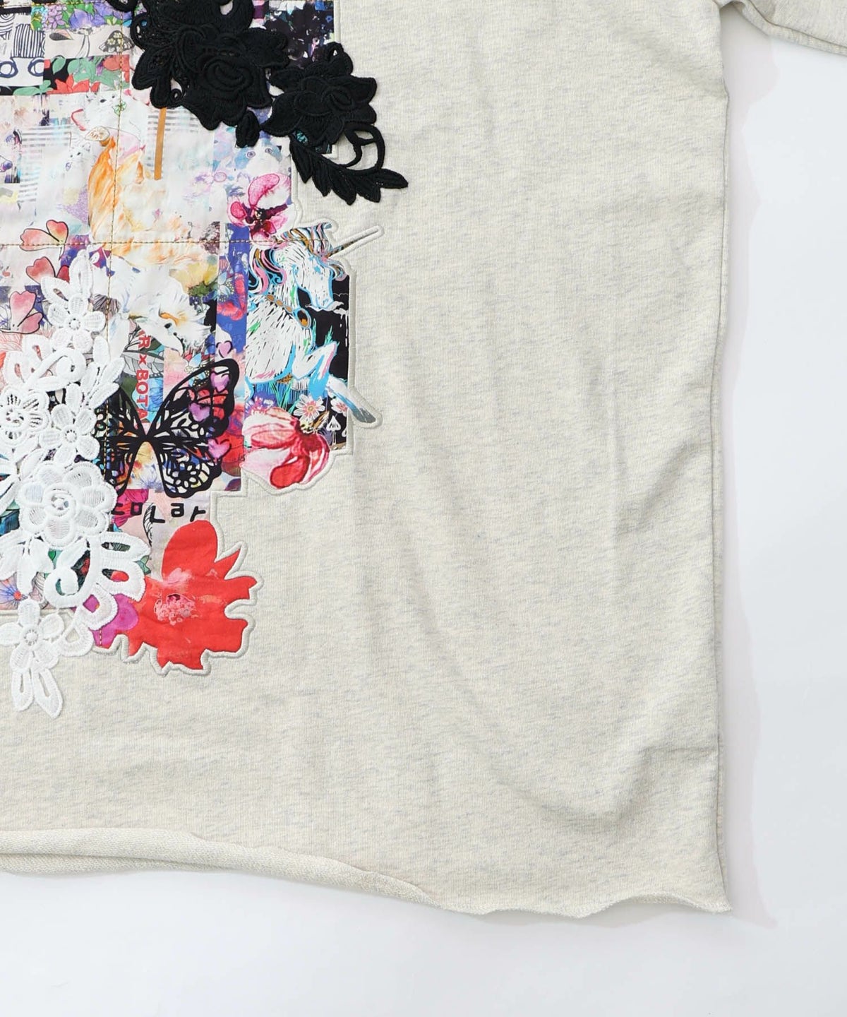 コラージュ柄 レース貼り付け裏毛チュニック-16