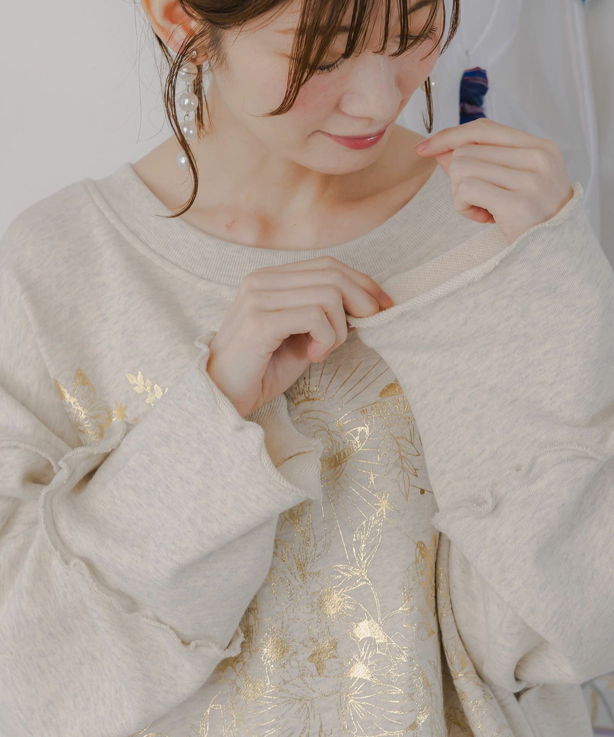 キノコ花柄箔プリント裏毛プルオーバー-8