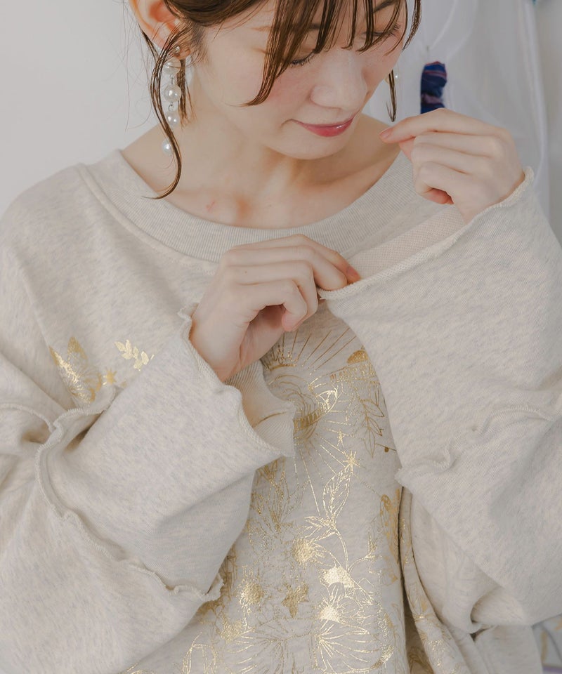 キノコ花柄箔プリント裏毛プルオーバー-8