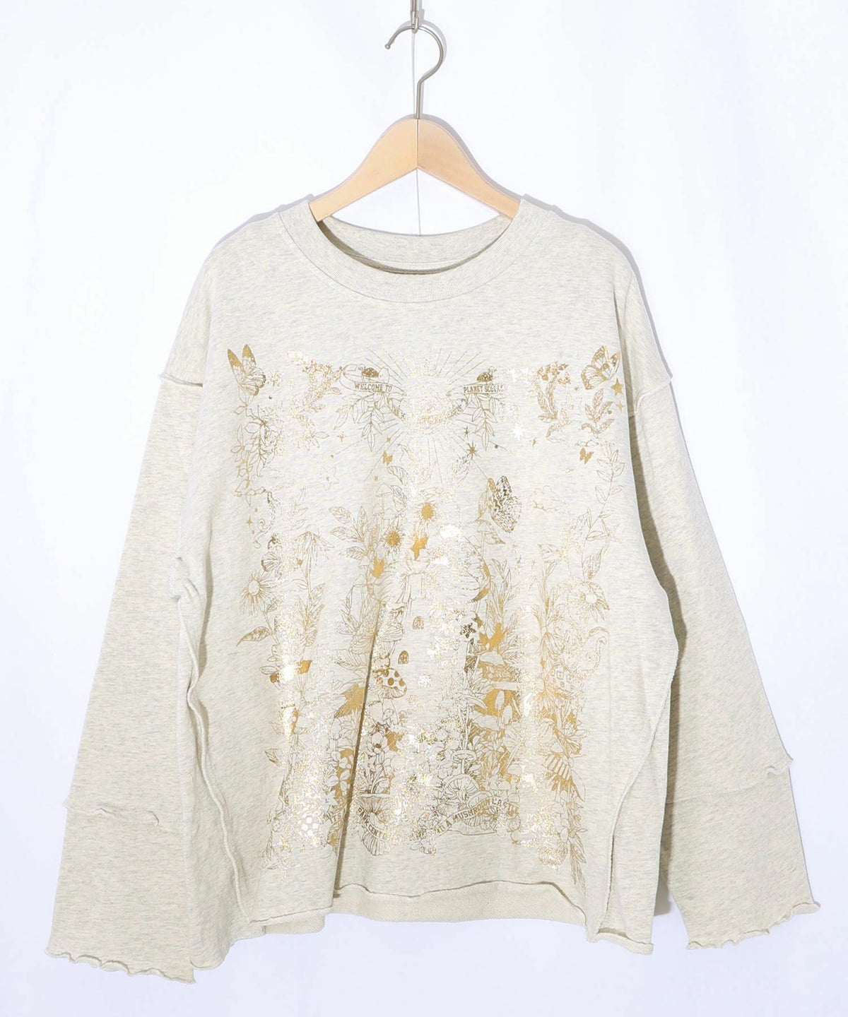 キノコ花柄箔プリント裏毛プルオーバー-10