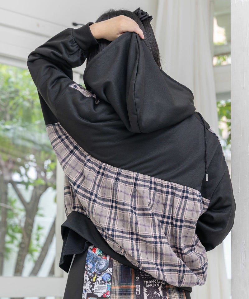 POP・チェック柄切替パーカー-4