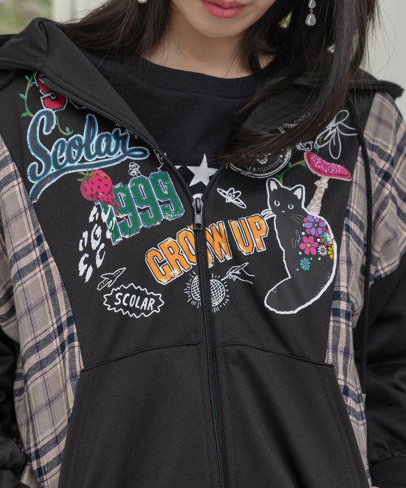 POP・チェック柄切替パーカー-7