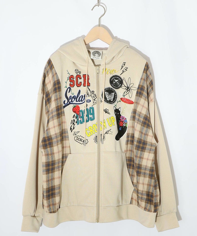 POP・チェック柄切替パーカー-9