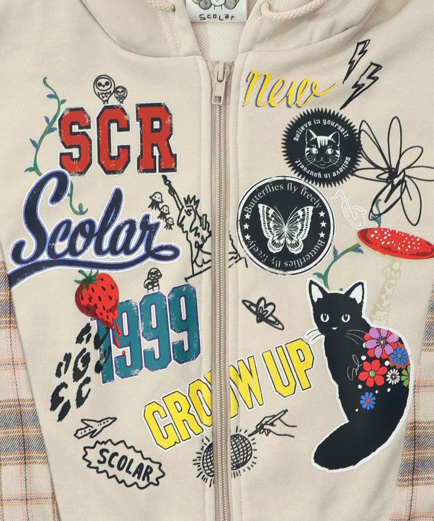 153653：POP・チェック柄切替パーカーの通販-ScoLar