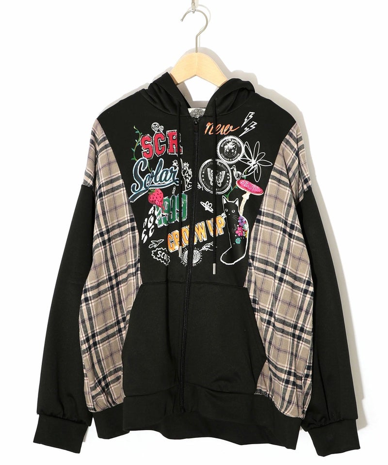 POP・チェック柄切替パーカー-12