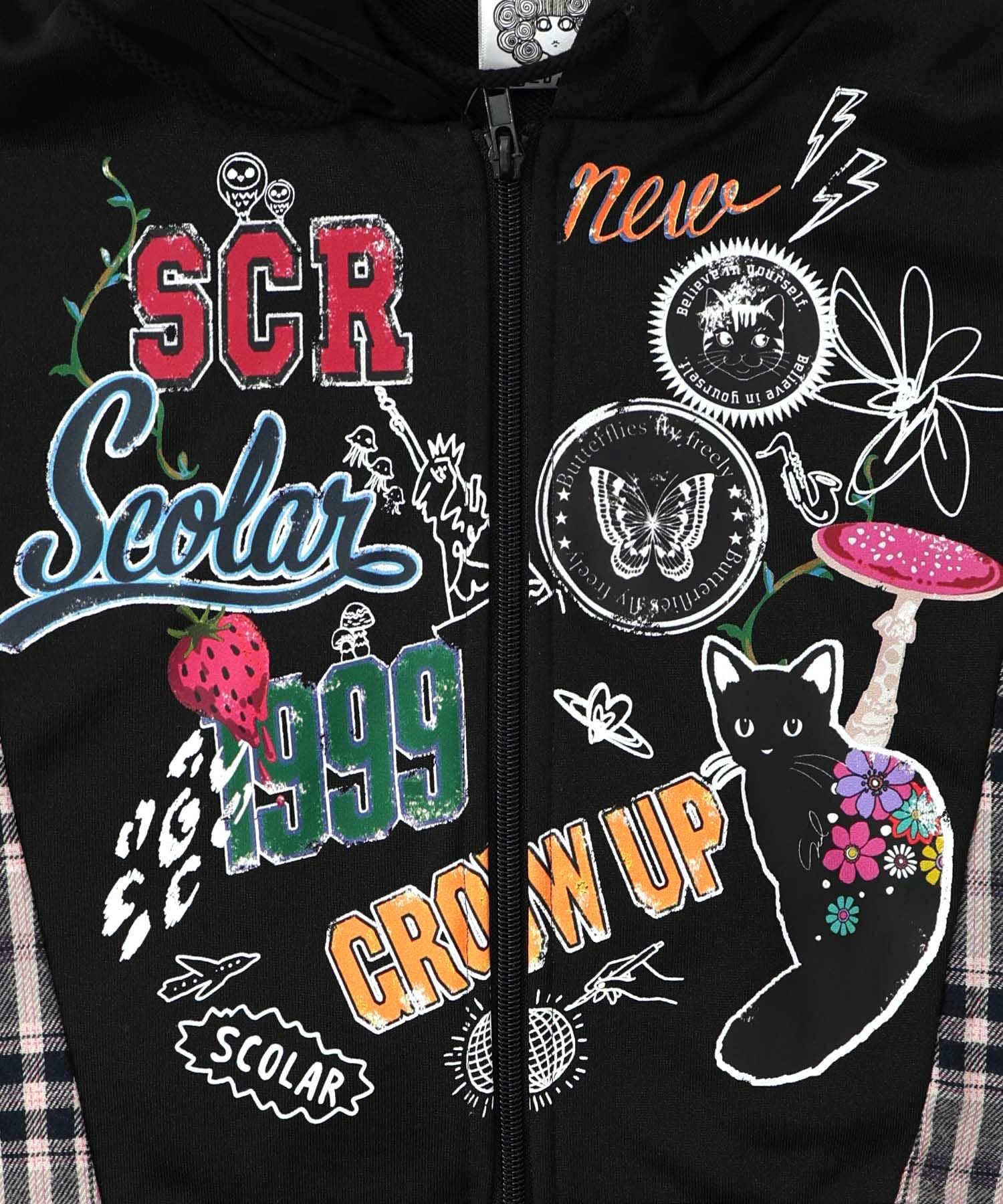 153653：POP・チェック柄切替パーカーの通販-ScoLar