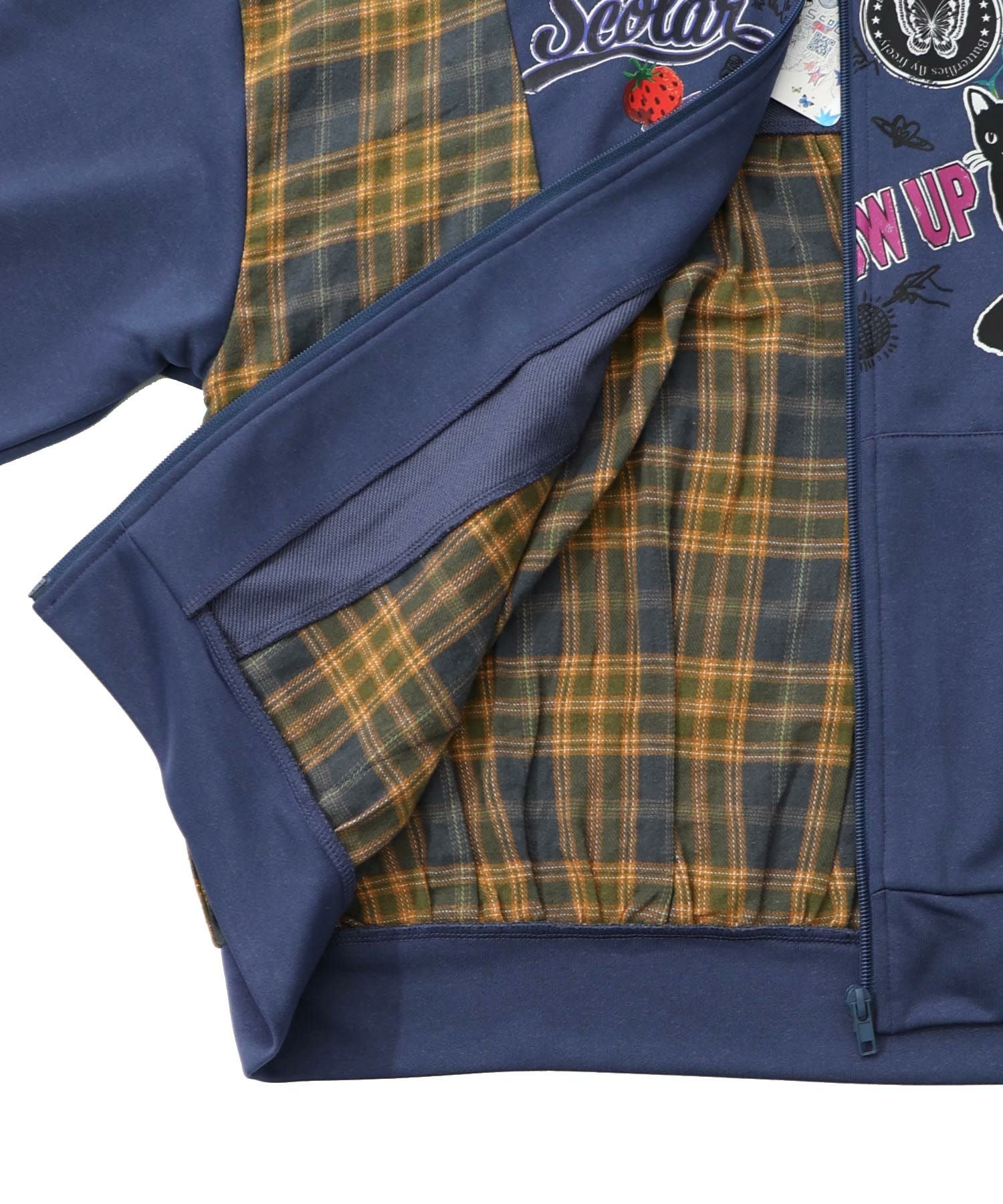 153653：POP・チェック柄切替パーカーの通販-ScoLar