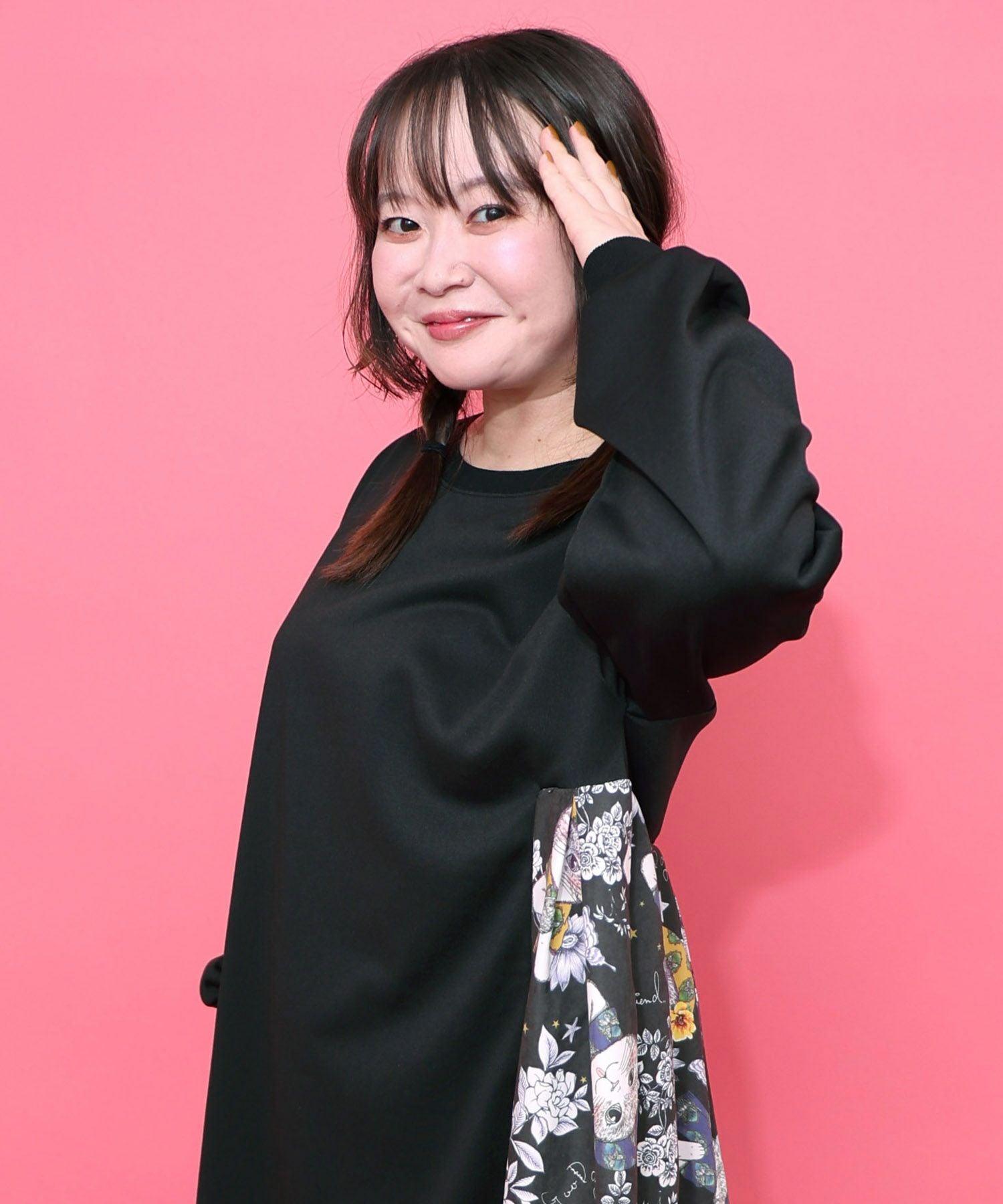 153651：おめかしネコ柄 切替ワンピースの通販-ScoLar