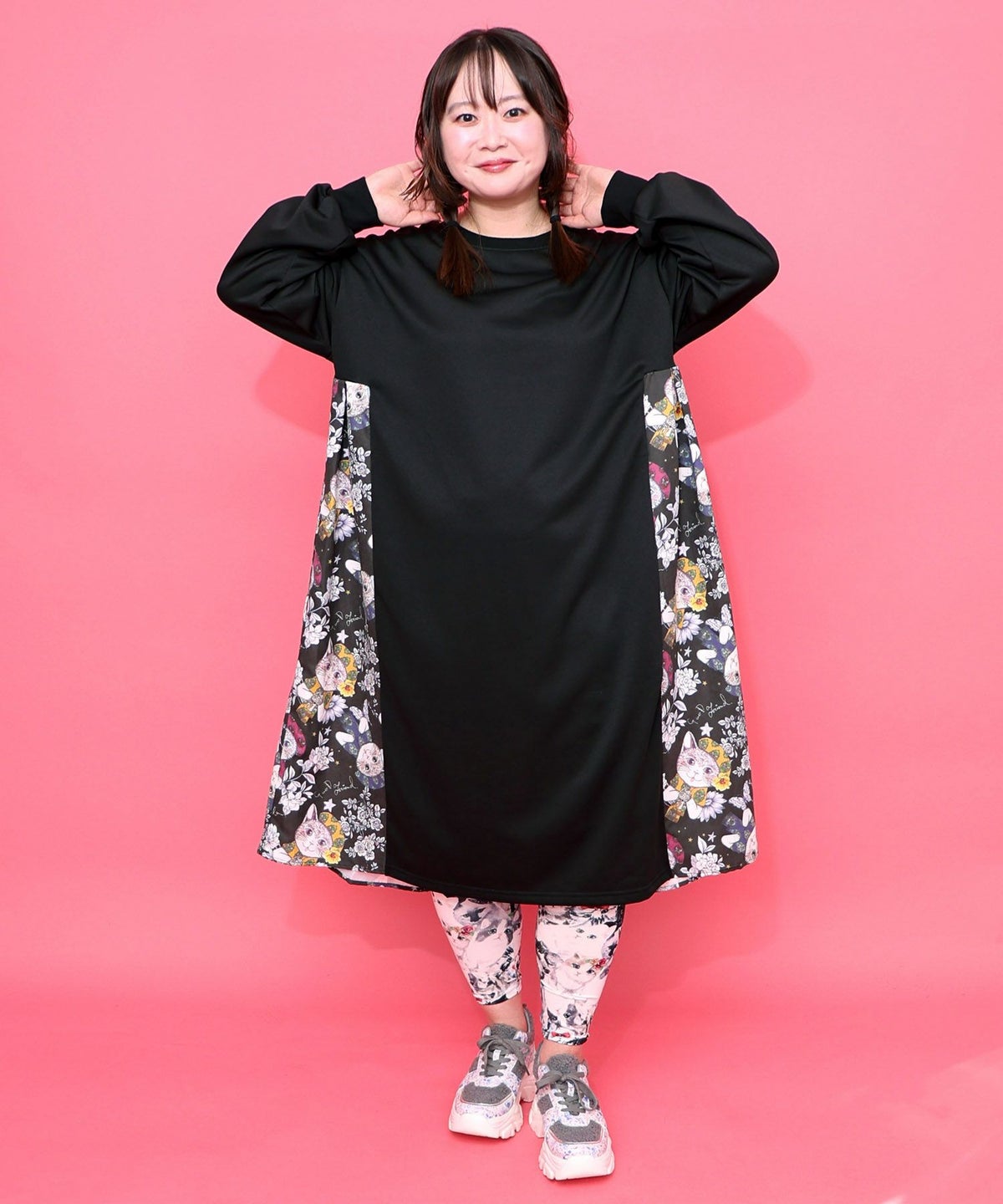 おめかしネコ柄 切替ワンピース-3