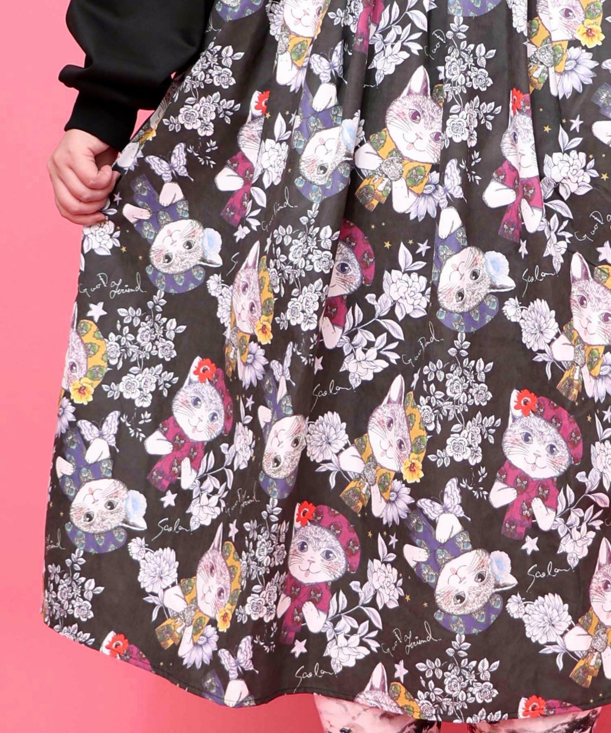 おめかしネコ柄 切替ワンピース-6