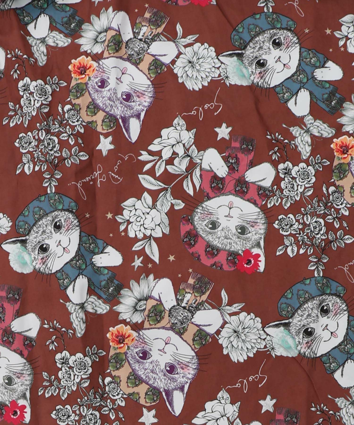 153651：おめかしネコ柄 切替ワンピースの通販-ScoLar