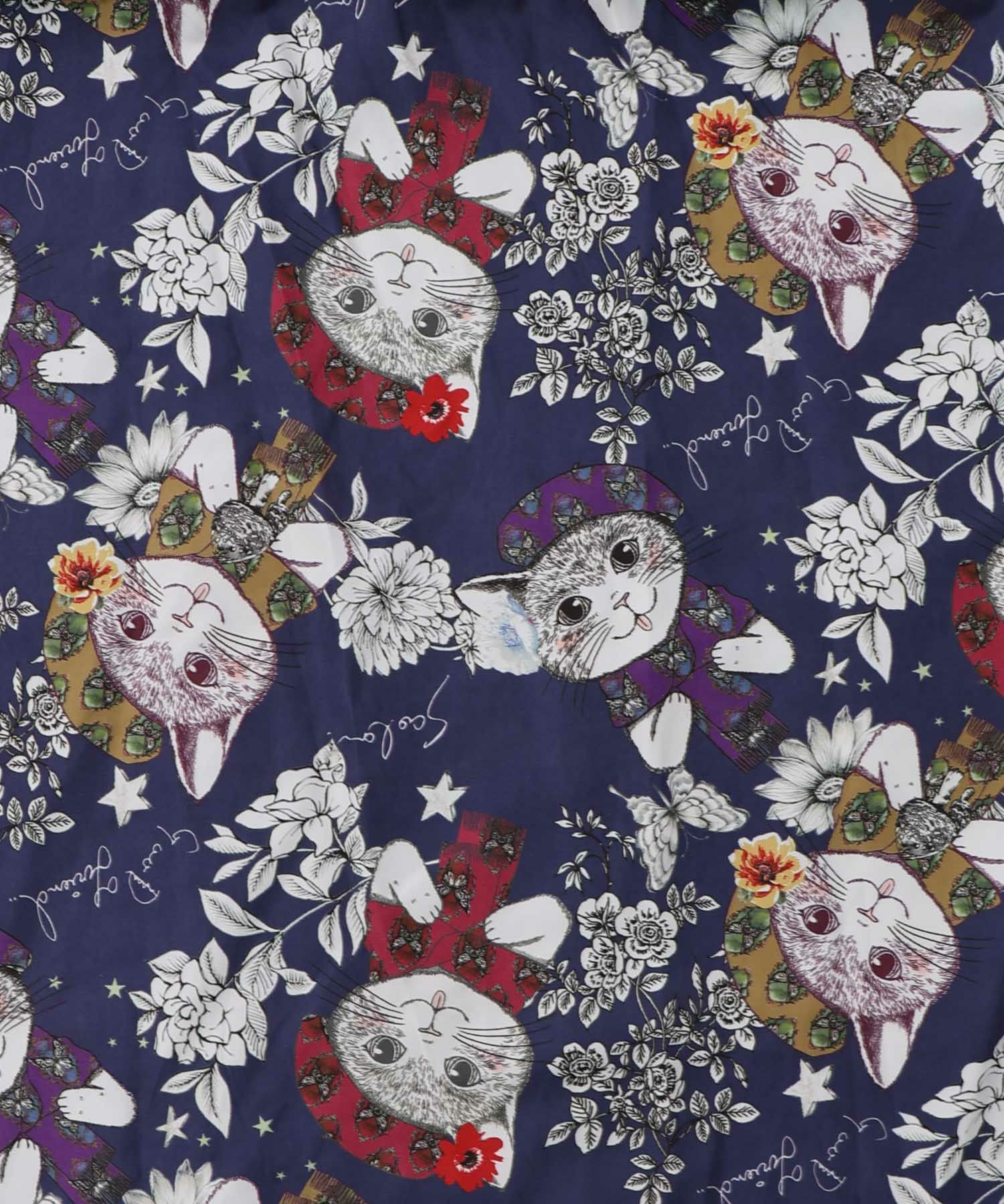 153651：おめかしネコ柄 切替ワンピースの通販-ScoLar