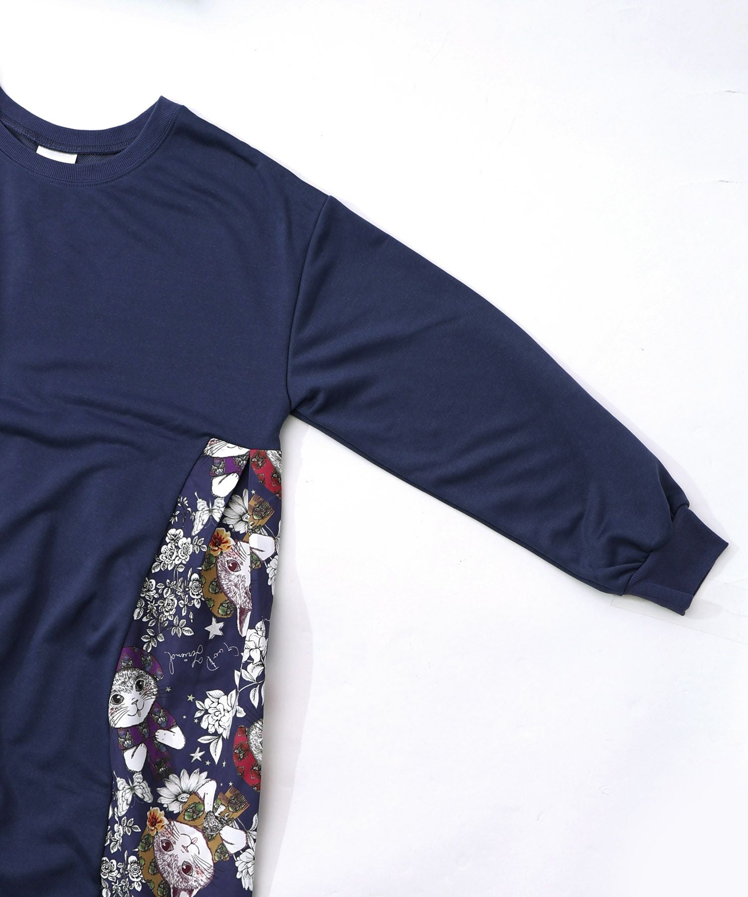 153651：おめかしネコ柄 切替ワンピースの通販-ScoLar