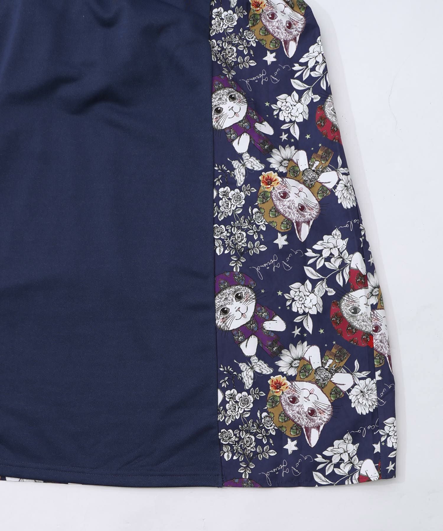 153651：おめかしネコ柄 切替ワンピースの通販-ScoLar