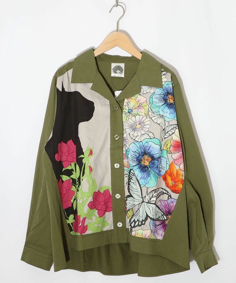 ネコ花柄切替シャツ-10