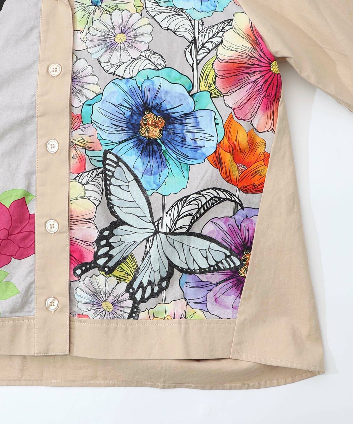 ネコ花柄切替シャツ-14