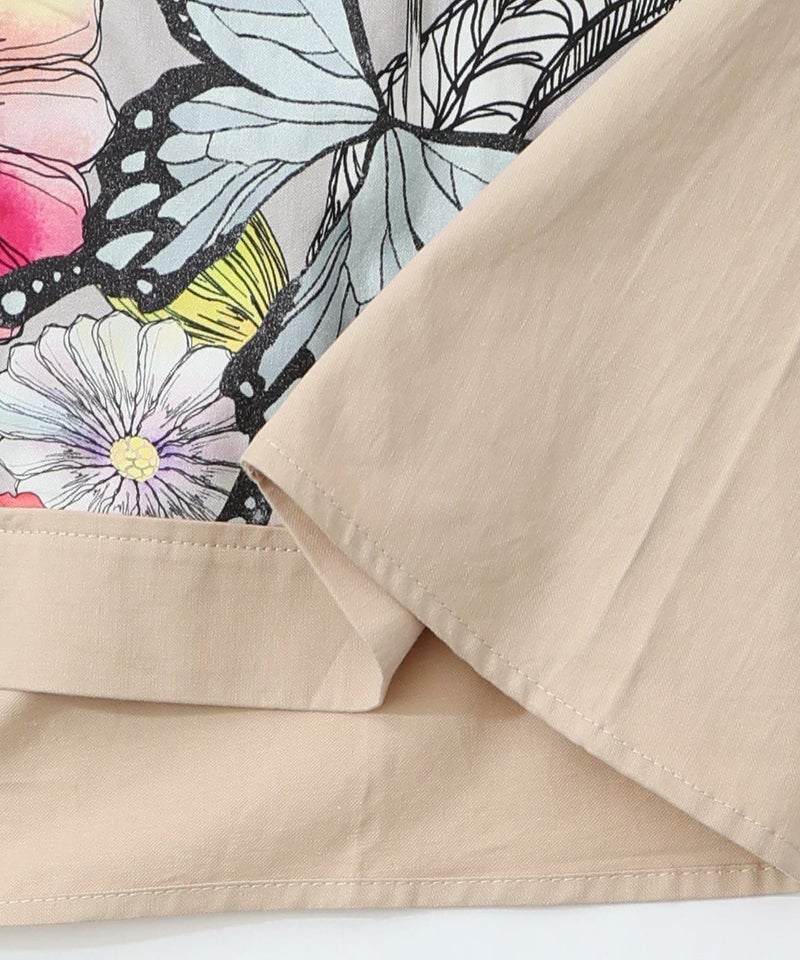 ネコ花柄切替シャツ-16