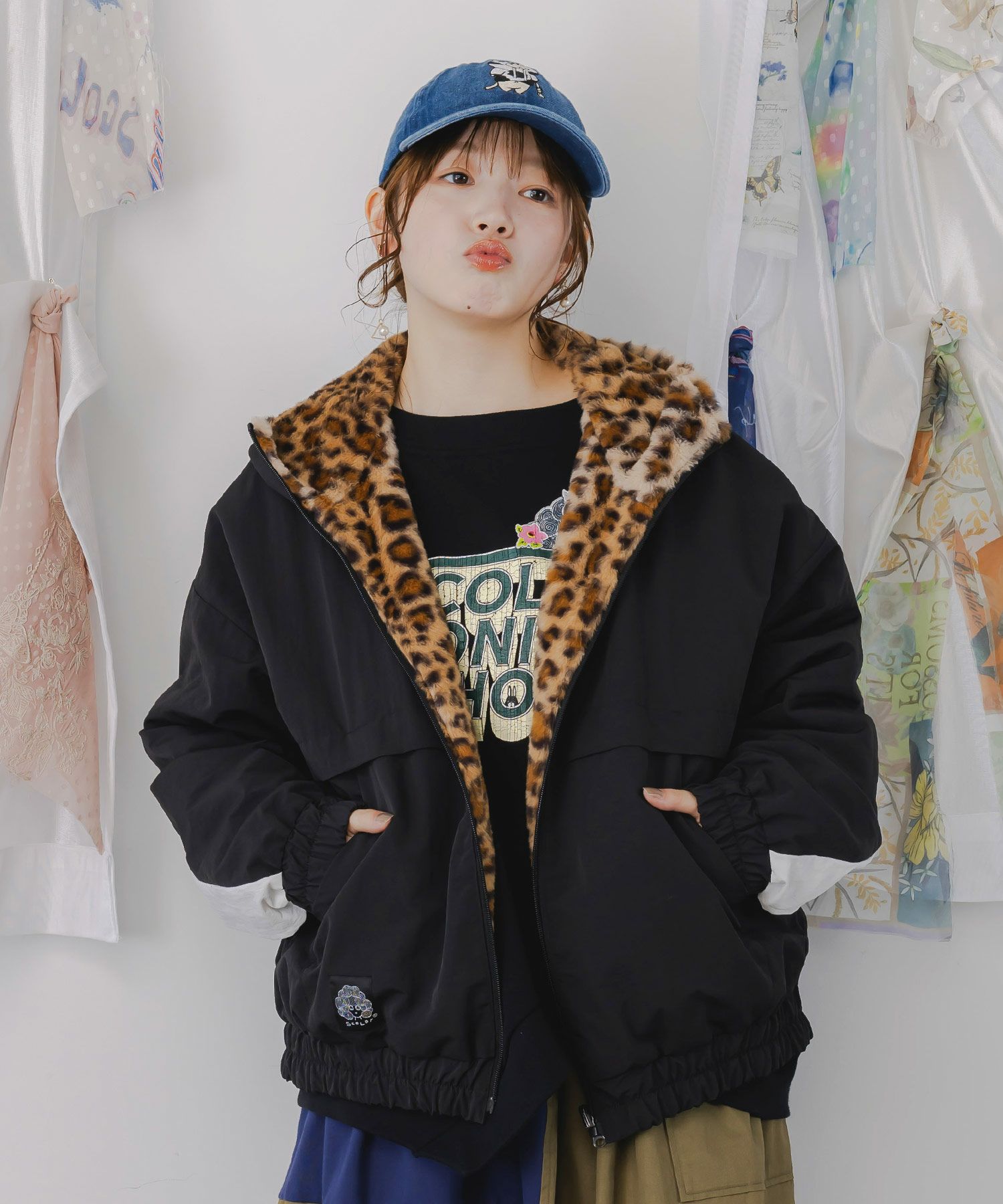 153647：キノコ×レオパード柄リバーシブルブルゾンの通販-ScoLar