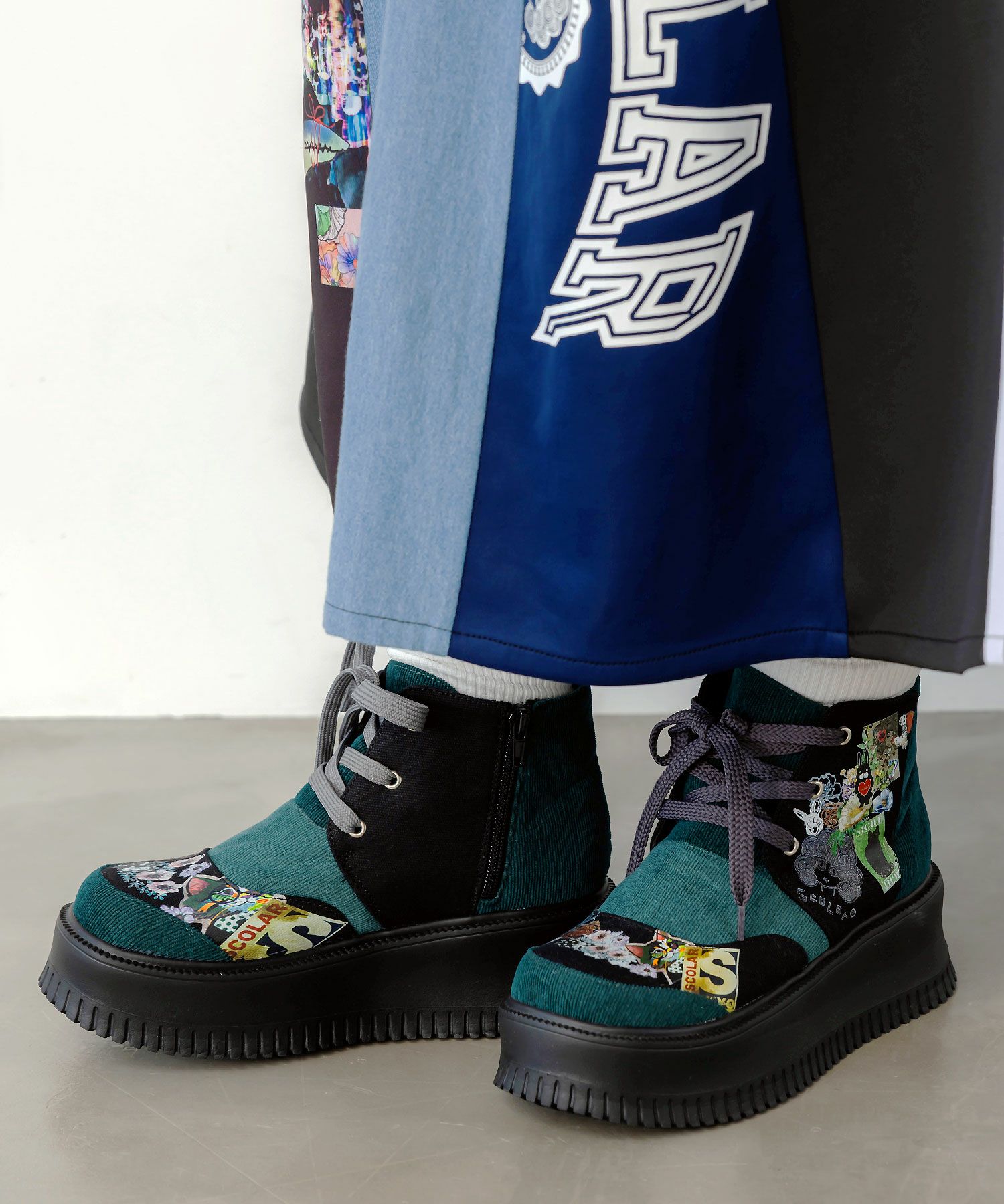 SS-191：デニム×花柄コーデュロイブーツの通販-ScoLar