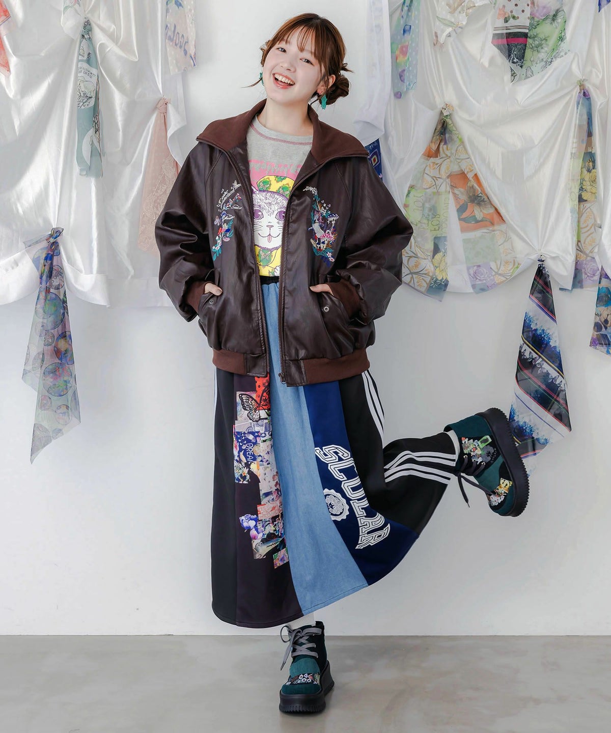 デニム×花柄コーデュロイブーツ-3