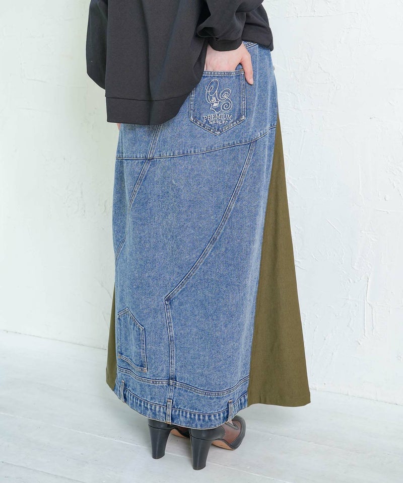 スタッズ付き異素材切替スカート-6