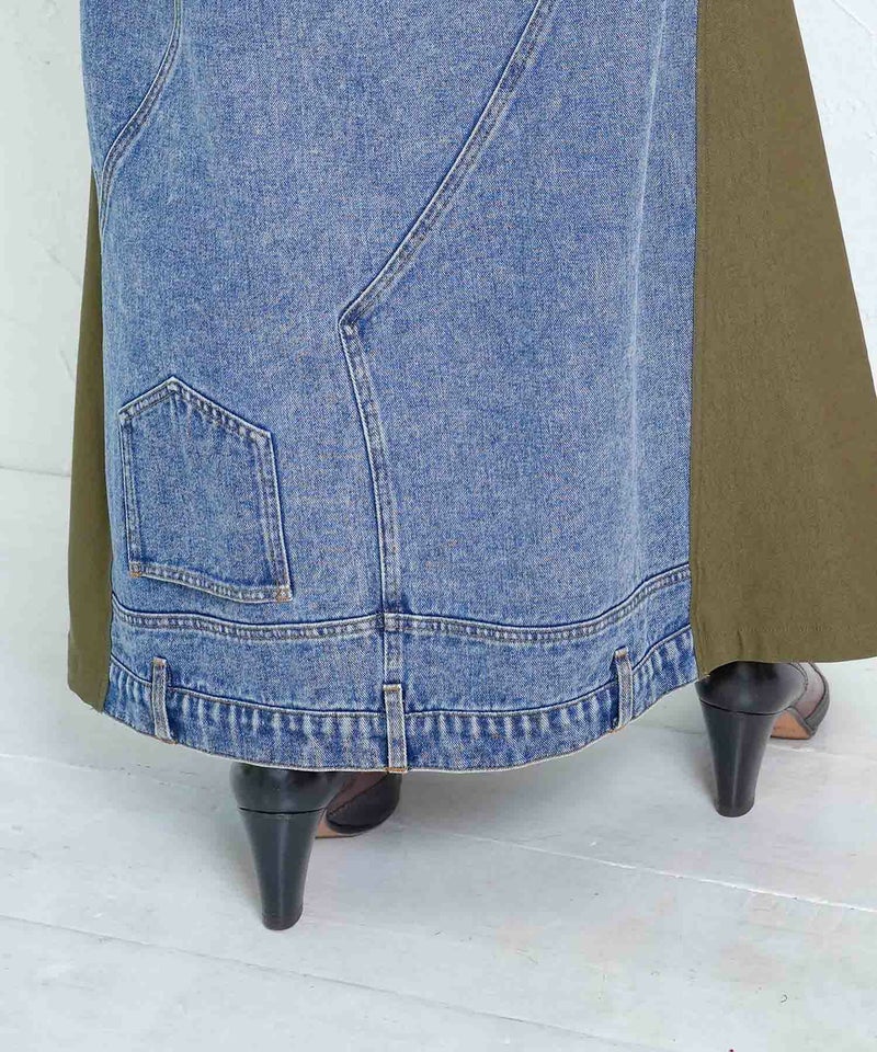 スタッズ付き異素材切替スカート-8