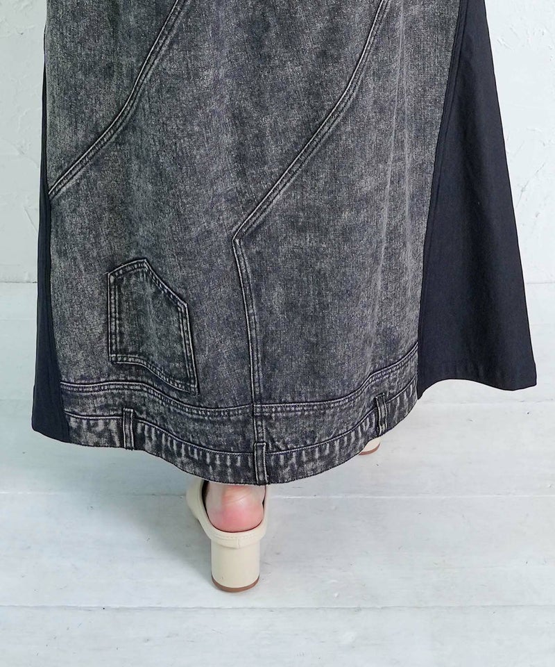 スタッズ付き異素材切替スカート-18