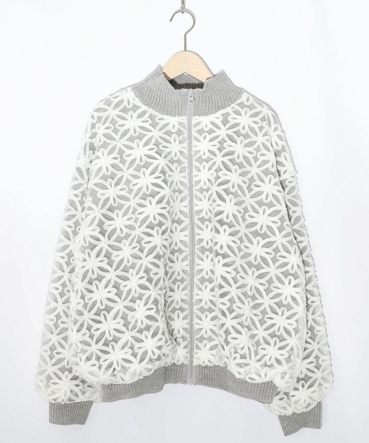 花柄チュール重ねニットブルゾン-9