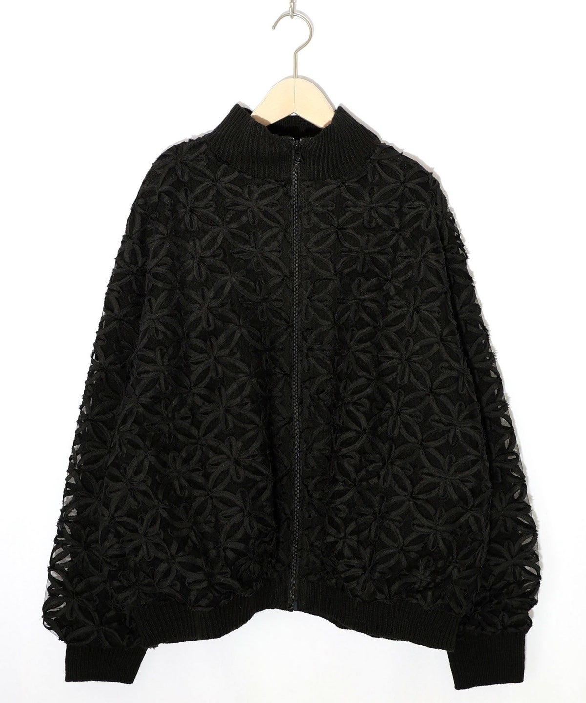 花柄チュール重ねニットブルゾン-11