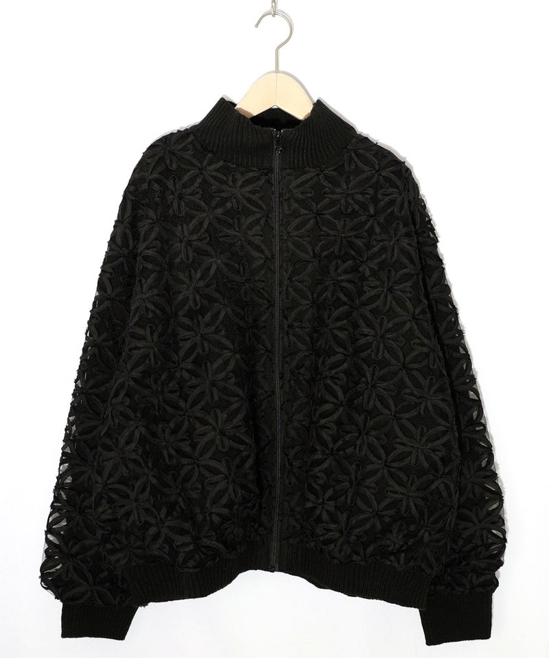 花柄チュール重ねニットブルゾン-11