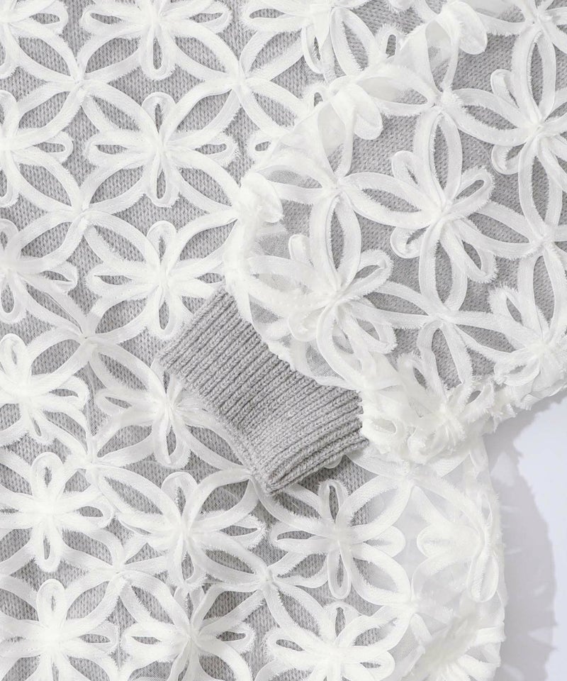 花柄チュール重ねニットブルゾン-15